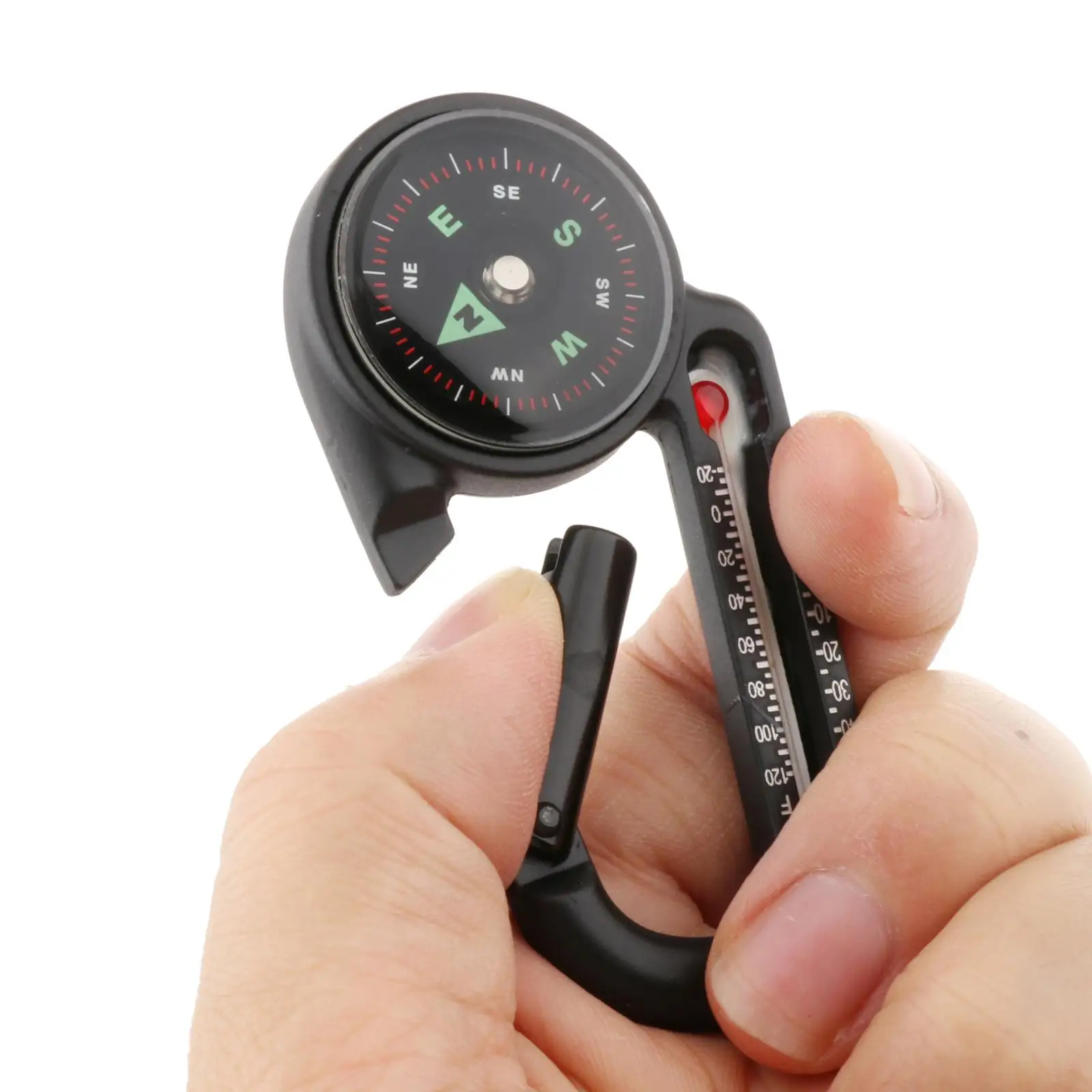3 In1 Outdoor Hook Compass Mini Metal Compass Portachiavi Clip Campeggio Escursionismo Alpinismo Fibbie Bussola Moschettoni Termometro