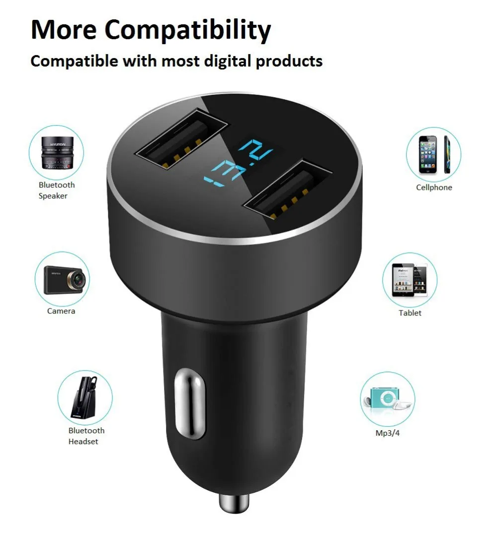 YiBeika автомобильное зарядное устройство дисплей Напряжение 3.1A двойной USB быстрое зарядное устройство прикуриватель автомобильное зарядное устройство мобильный телефон Универсальное зарядное устройство