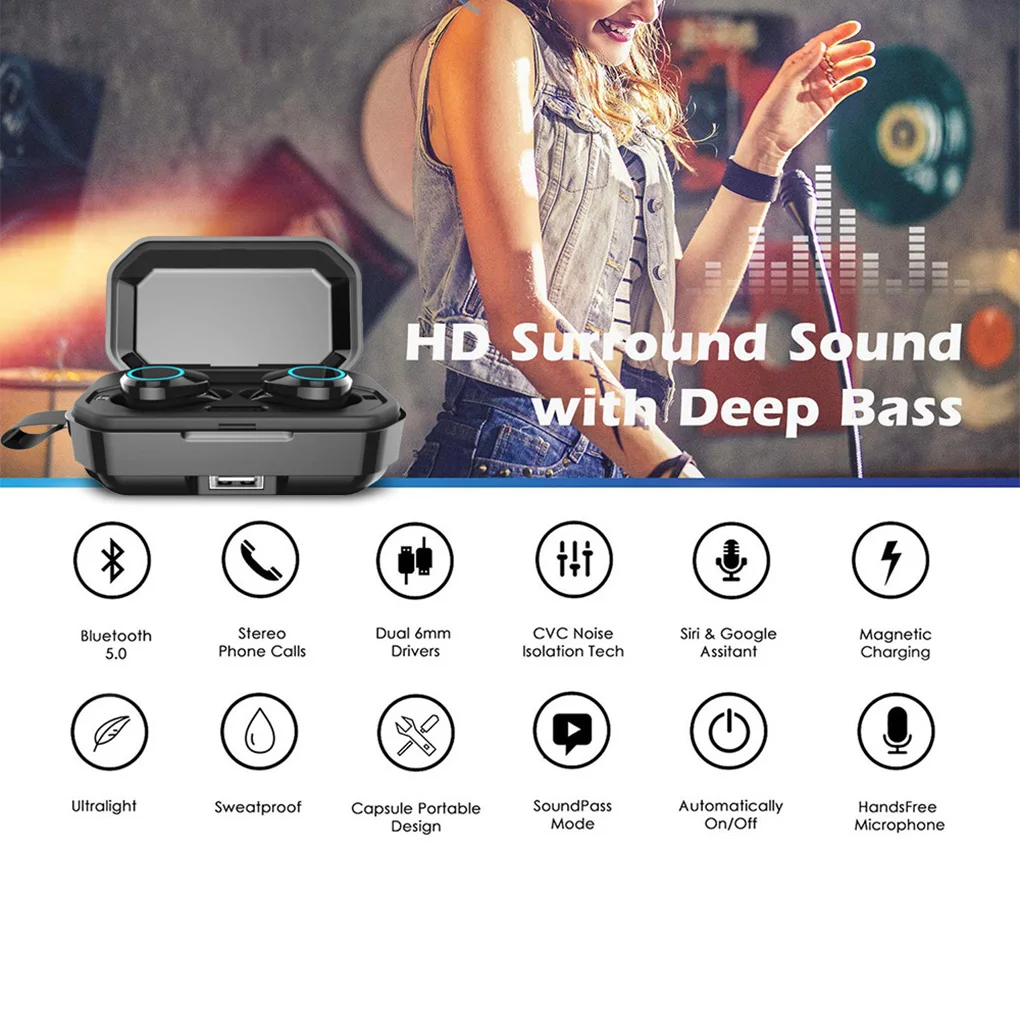 Bluetooth-гарнитура 5,0 беспроводные наушники TWS наушники-вкладыши водонепроницаемые стерео спортивные наушники