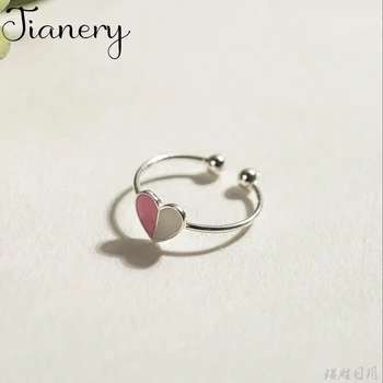 

JIANERY Luxury Brand 925 Sterling Silver Pink Heart Rings For Women Wedding Engagement Jewelry Girls Open Finger Rings