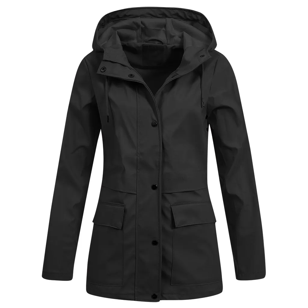 Зимняя женская куртка модная Осенняя однотонная дождевая куртка уличная плюс Водонепроницаемая с капюшоном ветрозащитный плащ пальто куртки Famale# G4