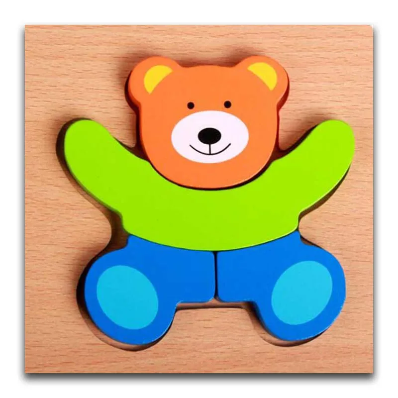 Bear Детские деревянные 3D головоломки, деревянные игрушки для детей, мультяшный медведь, животные, головоломка, интеллект, детские развивающие - Цвет: Bear