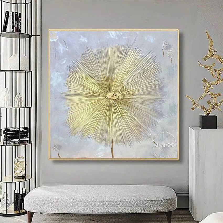 

Gold Dandelion Picture Pure Hand Painted Contemporary Abstract Art Wall Decoration On Canvas For Large Hotel Room Unframed