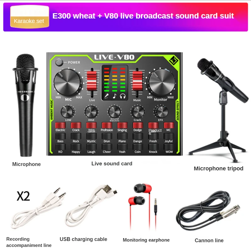 Bm 800 Microphone Wireless Bluetooth for Live Streaming V80 Sound Card Professional Studio Condenser Microphone Youtube TikTok 