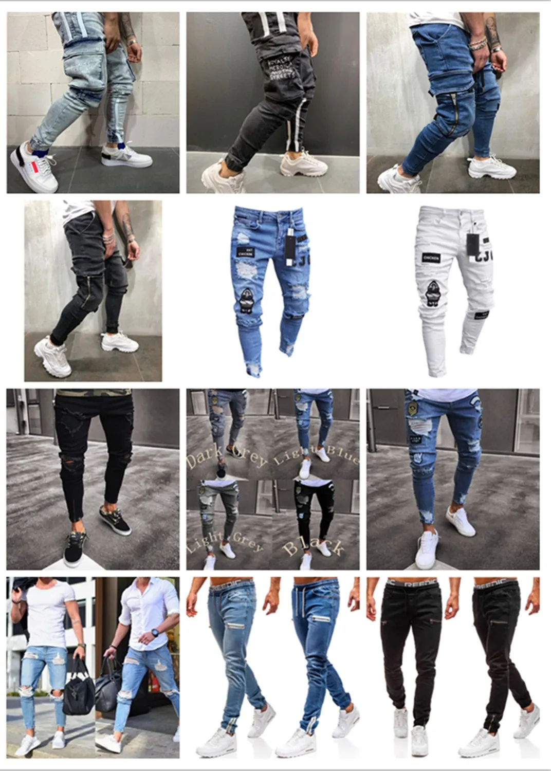 Мужские джинсы-шаровары с эффектом потертости, блестящие джинсовые черные штаны, спортивная одежда в стиле хип-хоп, штаны для бега с эластичной резинкой на талии, джинсы с полосками по бокам