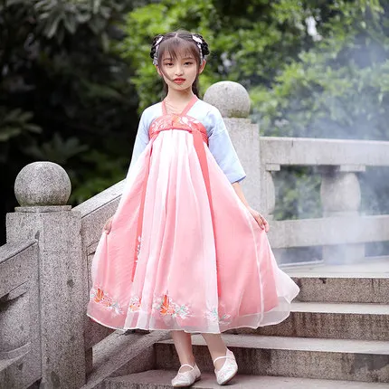 Китайская традиционная древняя одежда Hanfu; Детский костюм; платья с вышивкой; Детский костюм принцессы ZL10 - Цвет: Розовый