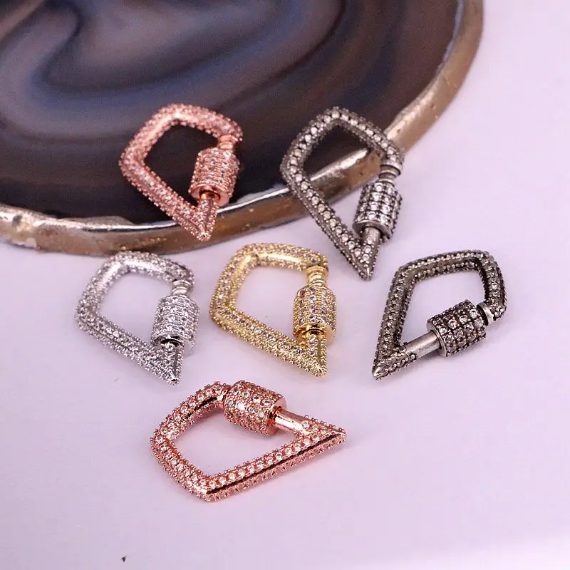 

6PCS, Clear CZ Micro Pave Geometric Shaped Lock Carabiner Pave Lock Crystal Bracelet / Necklace Clasp