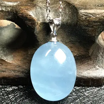 

Top Natural Ocean Blue Aquamarine Pendant Necklace Jewelry For Woman Man Crystal 18x14x8mm Beads Stone 925 Silver Chain AAAAA