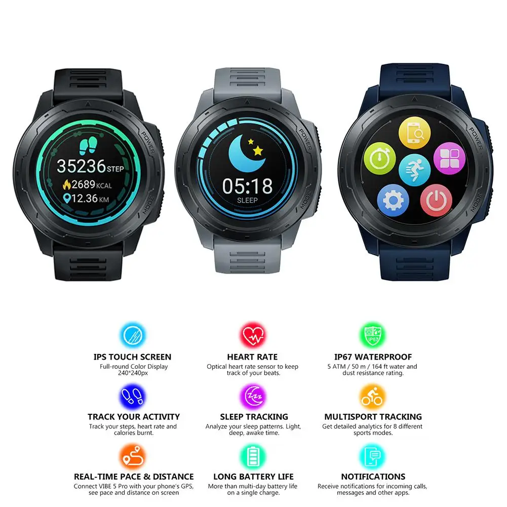 

Zeblaze VIBE5 PRO 1.3 inch Round Touch Screen Smart Watch IP67 Waterproof Heart Rate Monitor Sports Fitness Tracker Smartwatch