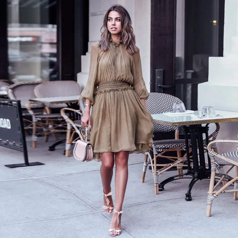 

BacklakeGirls 2020 Chiffon Cocktail Dresses Long Sleeves High Neck Mini Gown Robe De Cocktail Courte Rouge Free Shipping