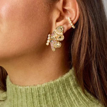 

Simple and colorful rhinestone butterfly earrings fashion wild wedding accessories