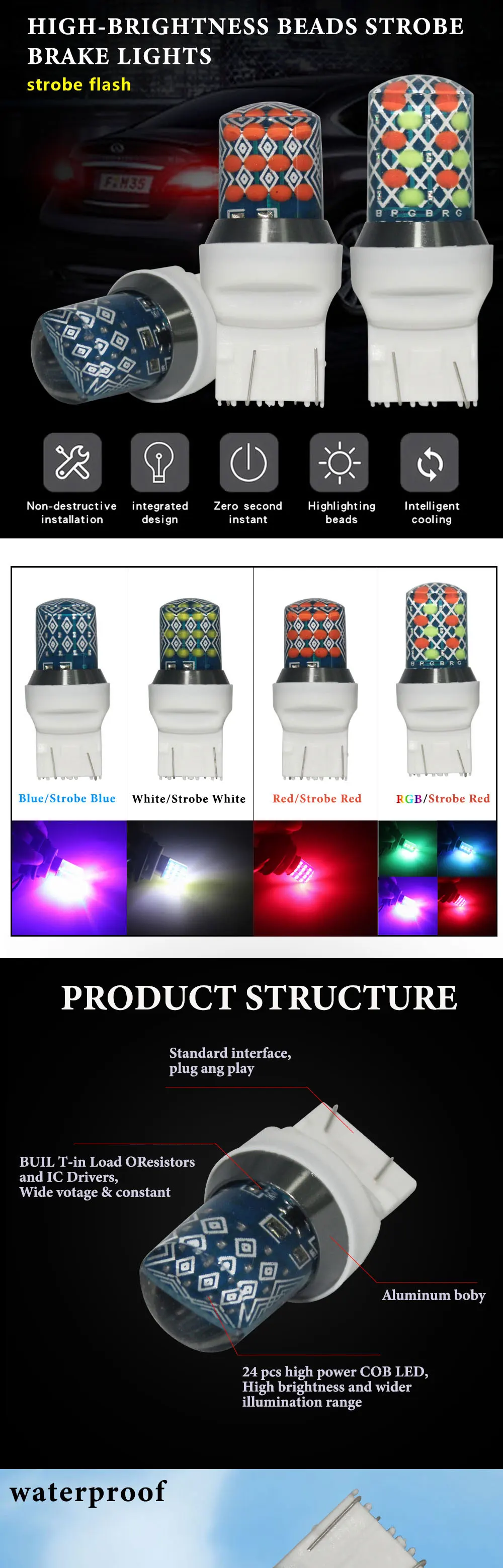 LYMOYO 2 шт. автомобиль T20 7443 w21/5 Вт p21/5 Вт 24SMD RGB Strobe Flash светодиодный силиконовый обратный светильник тормозной светильник стоп, сигнализирующий фонарь DC12V