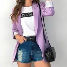 Женский однотонный офисный блейзер с длинными рукавами и отложным воротником, верхняя одежда для женщин, осенняя модная новинка, 6 цветов, топы фиолетового цвета