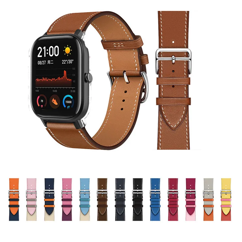 Ремешок сменный из натуральной кожи для смарт-часов Amazfit GTS | Электроника