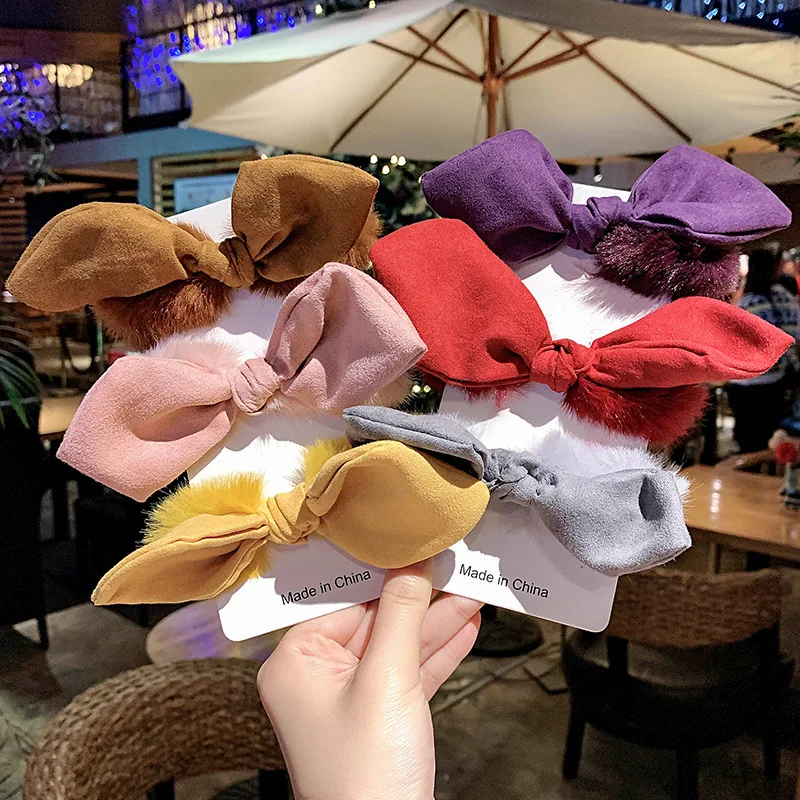 

Faux Fur Rabbit Ears Scrunchies For Women Solid Color Hairband Ponytail Holder Hair Rope Hair Ties Cute Girls Hair Accessories