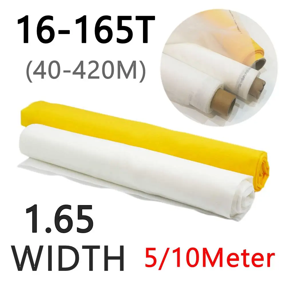 

5/10 Meter 165CM Width 40-420M Screen Printing Mesh 16T-165T White Polyester Silk Screen Printing Mesh Fabric