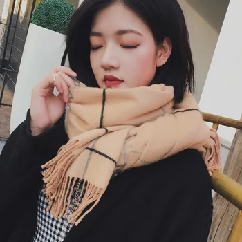 

Autumn and winter new British Plaid Cashmere Scarf Shawl double-sided dual purpose warm student Bib