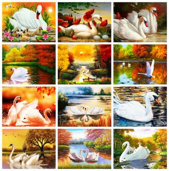 

HUACAN 5D Diamond Painting Swan Diamond Embroidery Cross Stitch Natural Landscape Mosaic Animal Fall Decorations