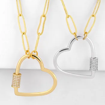 

ZHONGVI CZ Zircon Carabiner Lock Necklaces For Women Gold Love Heart Lasso Necklaces Charm Punk Statement Fashion Jewelry