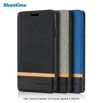 

Canvas PU Leather Phone Bag Case For Tecno Camon 12 Flip Case For Tecno Spark 4 X653C Business Case Soft Silicone Back Cover