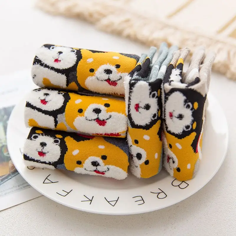 5 пар женских коротких носков с рисунками из мультфильмов, забавные носки с 3D принтом животных, кошек, собак, чулочно-носочные изделия