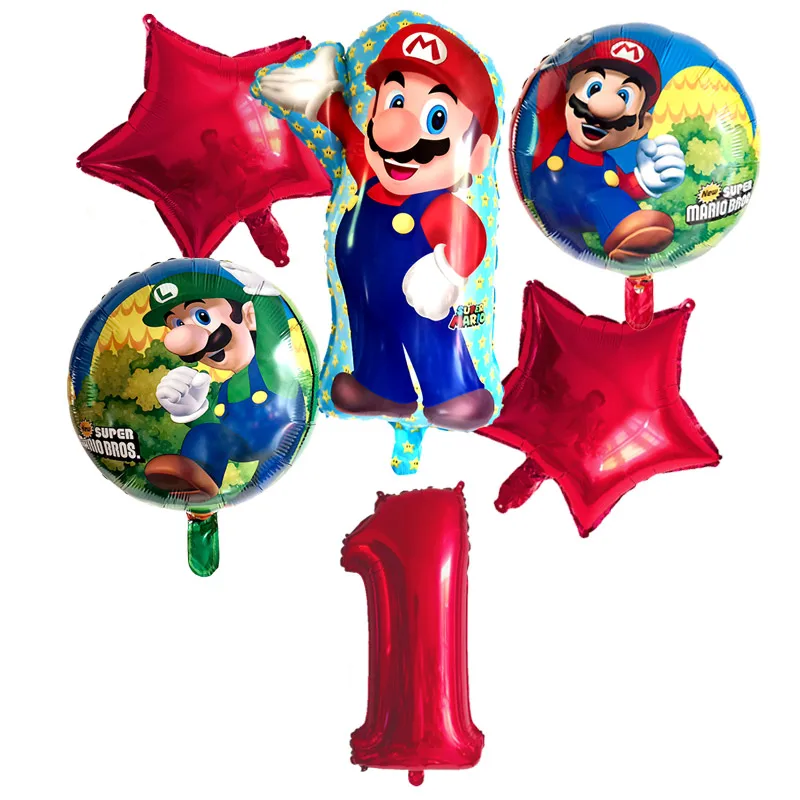 6 шт. воздушные шары "Супер Марио" 32 дюйма цифры шары мальчик девочка день рождения Братья Марио и Луиджи майлар синий красный шар набор декора - Цвет: Red-1