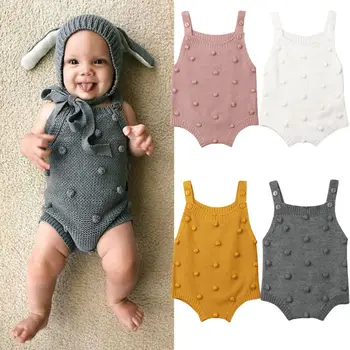 

Infant Newborn Baby Boy Girl Knit Dots Jumpsuit Solid Playsuit Cotton Clothes Sleeveless Outfit