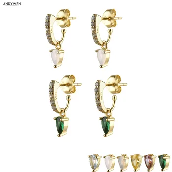 

ANDYWEN 925 Sterling Silver 9mm Pearl Drop Earring Women Luxury Green Milk Round CZ Zircon Crystal Rock Punk DIY Party Jewelry