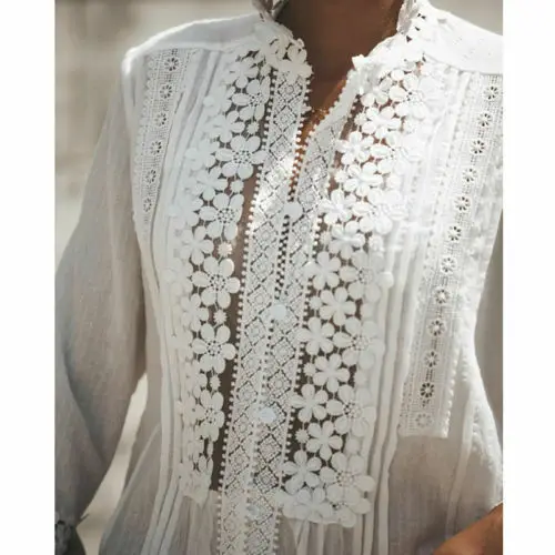 Embroidery Floral Lace Blouse Shirt Women Lantern Sleeve White Blouse Spring Summer Hollow Out Tops Blouse