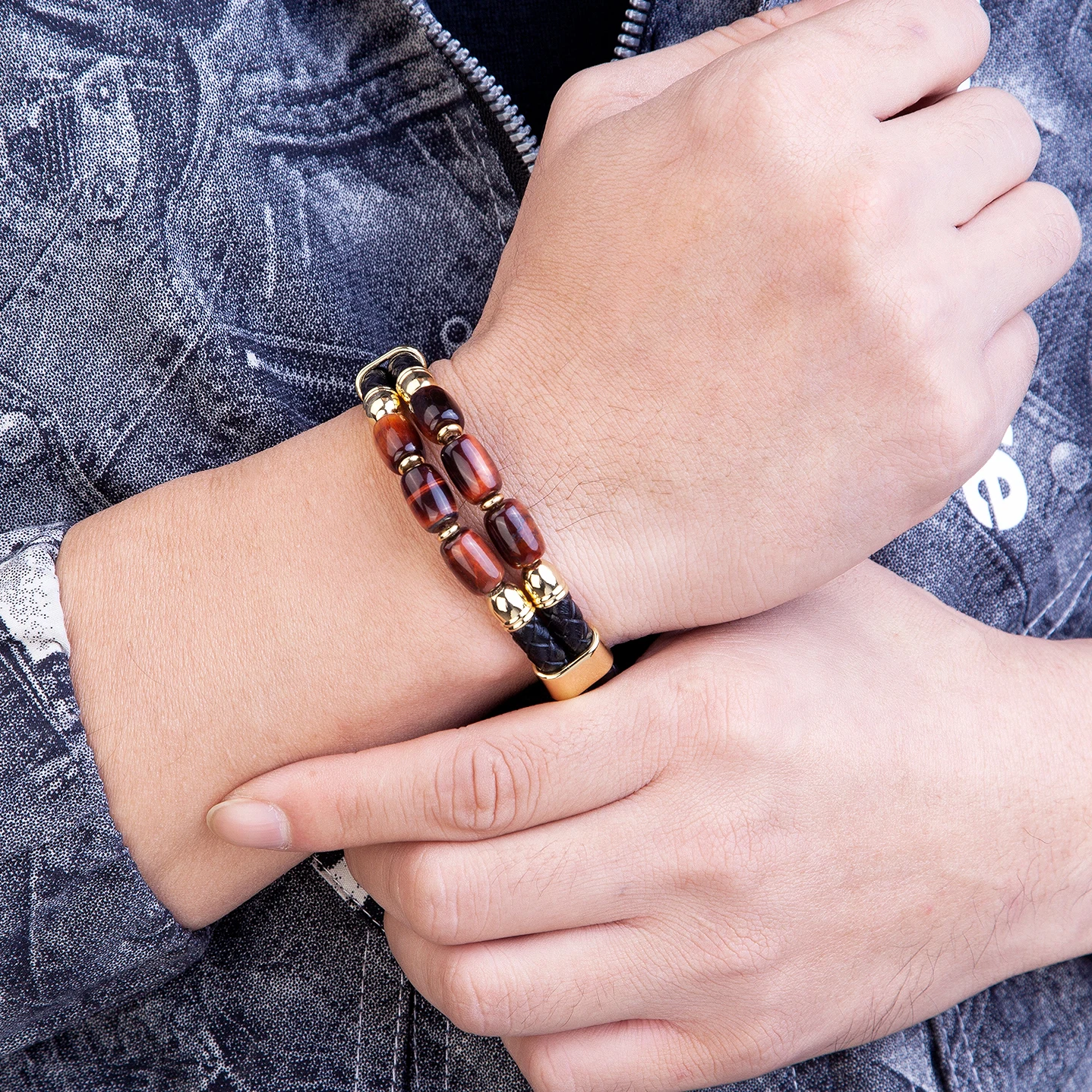 Bracelet Jewelry Natural Tiger Eye Bracelets for Men and Women Multilayer Braided Leather Rope