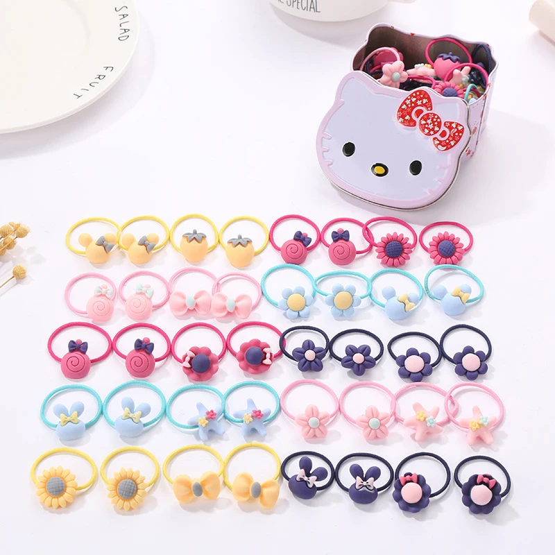 QIANAO 40 шт., железная коробка HelloKitty, упакованная для девочек, эластичные резинки для волос, резинка для волос, резинки для волос, Детские аксессуары для волос