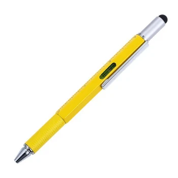 

1pc Stylus Tech Tools Yellow Ruler Two-head Screwdriver Touch-Screen Pen Men 6 In 1 Ballpoint Pen Stationery Flat Multi Function