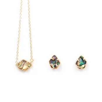 

2020 New Fashion Small Five Sides Dichroic Green Brwon Abalone Mother Pearl Natural Shell Cut Pendant Necklace for Women