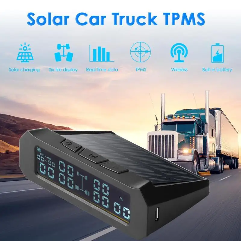 

Solar Car Truck TPMS LCD Tire Pressure Monitor System with 6 External Sensors High Efficiency Solar Panels Large Capacity