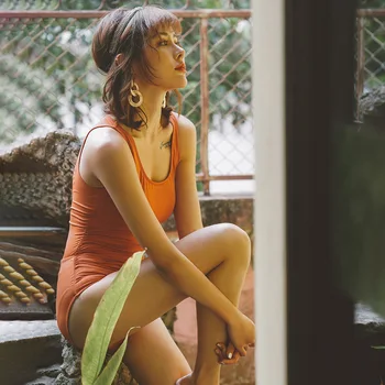 

Swimsuit Swimming Woman Surf Rashguard Swiming Suit Women Biquine Whole New 2020 Orange Jumpsuits Sexy Female Push Up Hot Solid