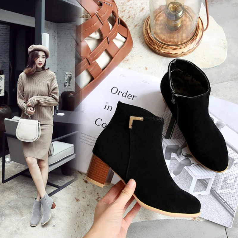 Kolnoo Winter New Style Womens Thick Heels Boots All Matching Classic Dress Boots Large Size 34-50 Evening Fashion Short Shoes