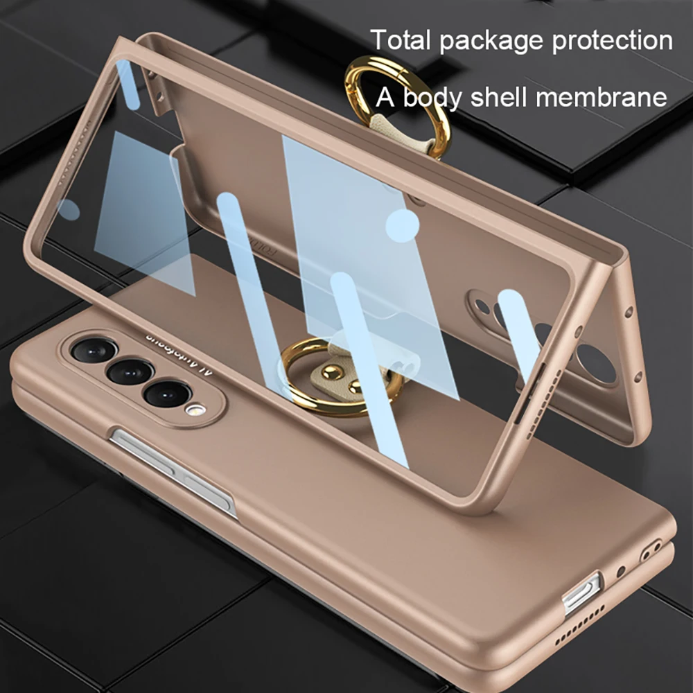 

Ультратонкий чехол с кольцом и оболочкой для Samsung Galaxy Z Fold3 PC, защитный чехол для экрана с кольцом, противоударный чехол, чехлы