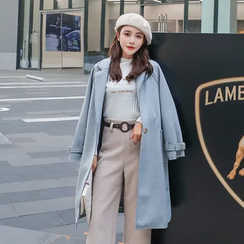 

Casual Single Button Womens Long Coats Nice Winter Turn-down Collar Wool Blend Coat And Jacket Loose Solid Ladies Coats