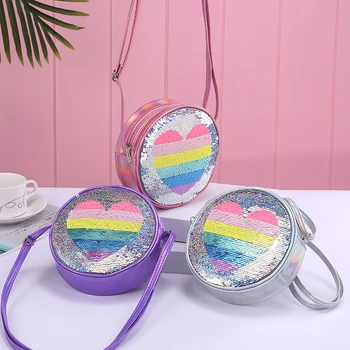 

Student SequinZipper Cartoon Unicorn Shoulder Bag Girl Preppy Style Laser Crossbody Bag For Phone Square Rainbow Fur Flap Purse