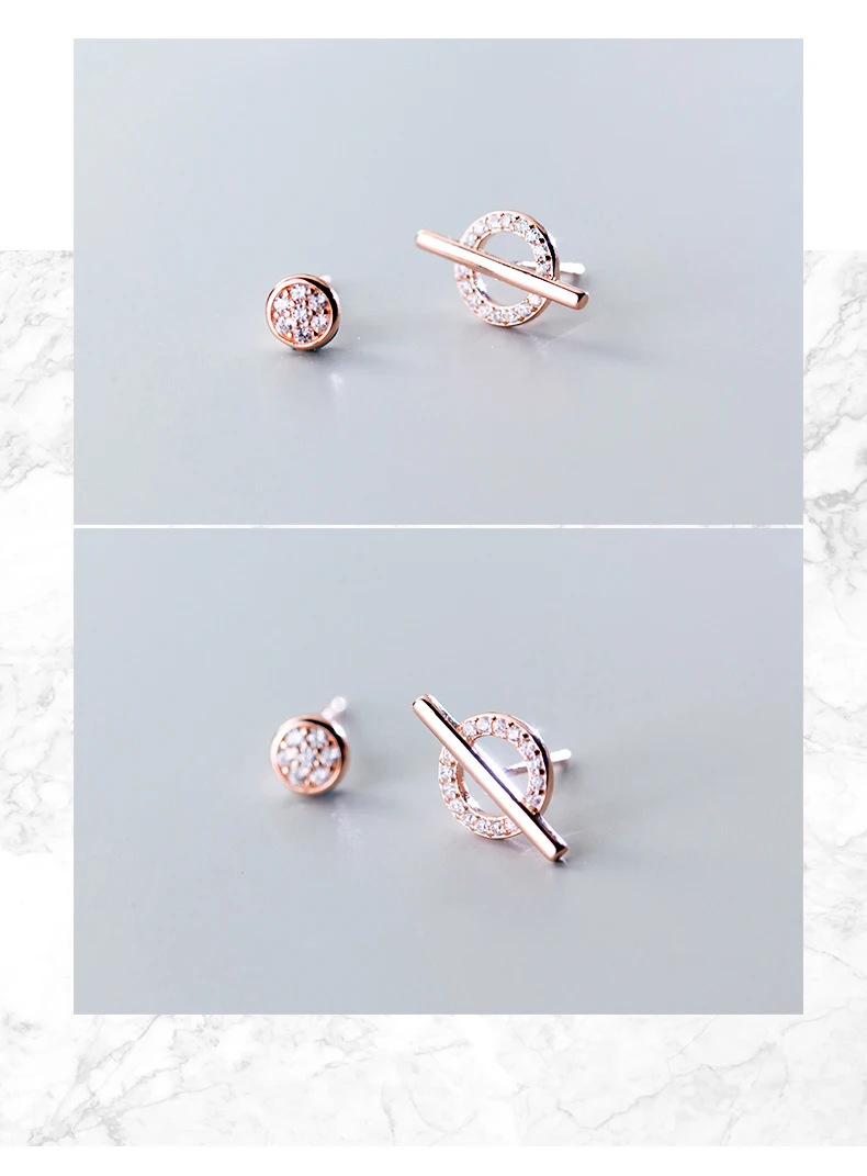Modian розовое золото Цвет геометрический дизайн элемент серьги круглый, прозрачный CZ для Для женщин 925 пробы серебряные серьги, ювелирное изделие, подарок