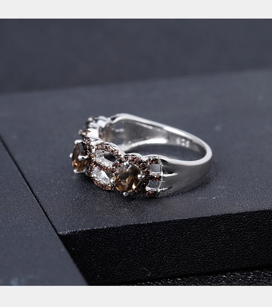 GEM'S BALLET 1.26Ct натуральный дымчатый кварц драгоценный камень кольцо 925 пробы серебряные объятия поцелуев винтажные кольца для женщин хорошее ювелирное изделие