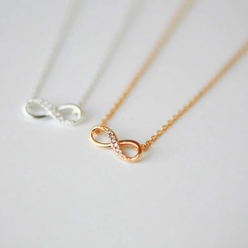 FSUNION 2022 New Tiny Infinity Crystal Pendant Necklaces For Women Choker Lucky Number Eight Geometric Long Chain Necklace