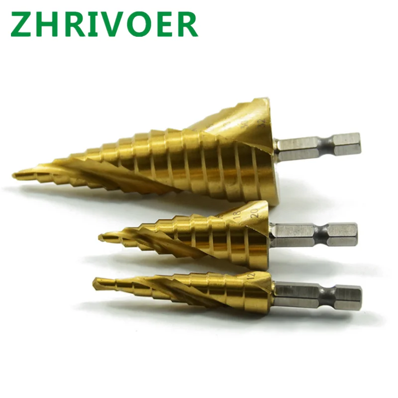 Spiral groove step bit set 4-32,4-20,4-12mm high speed steel hexagonal shank reamer pagoda drill