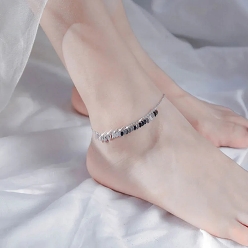 FOXANRY Silver Color Anklets for Women Simple Girl Accessories Trendy Elegant Charming Sweet Leaves Tassel Party Jewelry