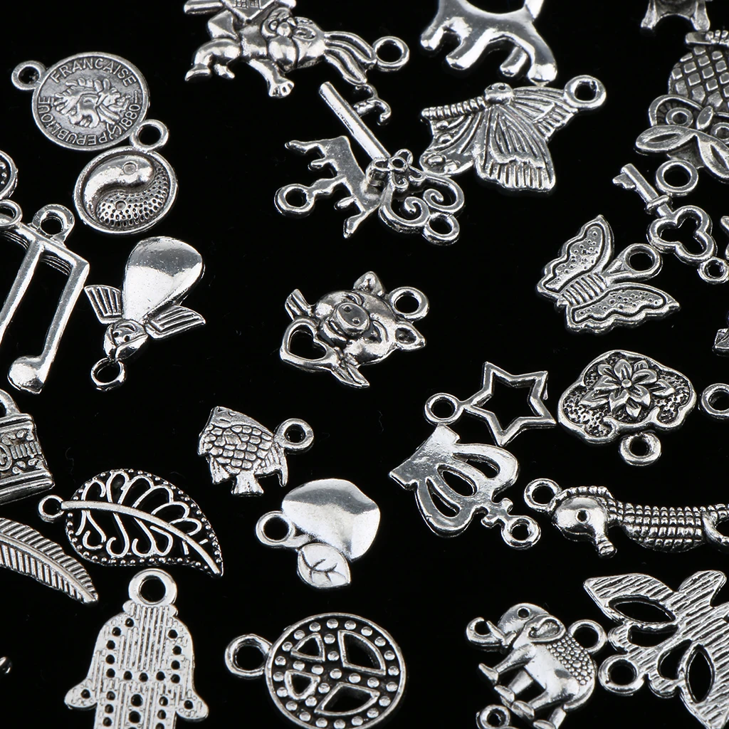 100 Pieces Bulk Wholesale Antique silver color Mixed Style Pendant Jewelry Findings DIY Craft Pendant Jewelry Making