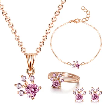 

DSHOU74 Cat Claw Heart Shaped Necklace Earrings Bracelet Ring Set