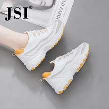 JSI/женские кроссовки смешанных цветов с круглым носком; повседневная обувь; туфли на шнуровке с круглым носком; туфли без каблуков из микрофибры; женские кроссовки на массивной платформе; jx103
