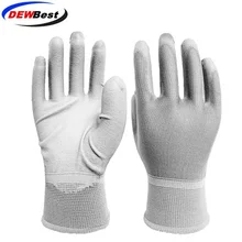 DEWBest дешевая цена трикотажные лайнер PU с покрытием ладони устойчивые безопасные рабочие перчатки с EN388 сертификат ручные перчатки