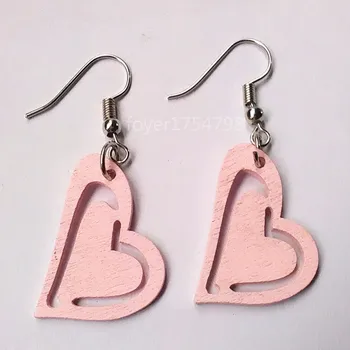 

Wood Love Heart Drop Earrings Women Drop Earrings Fashion Jewelry Eardrop Personality Hollow Hoop Earrings