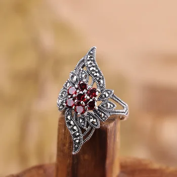 

S925 Sterling Silver Ornament Open Women's Pomegranate Red Ring